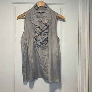 Sleeveless Ruffled Front Geometric Blouse